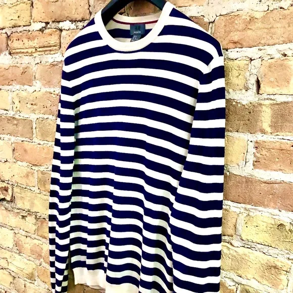 H&M Men's Fine Knit Nautical Striped Silk Sweater Medium - Picture 5 of 13